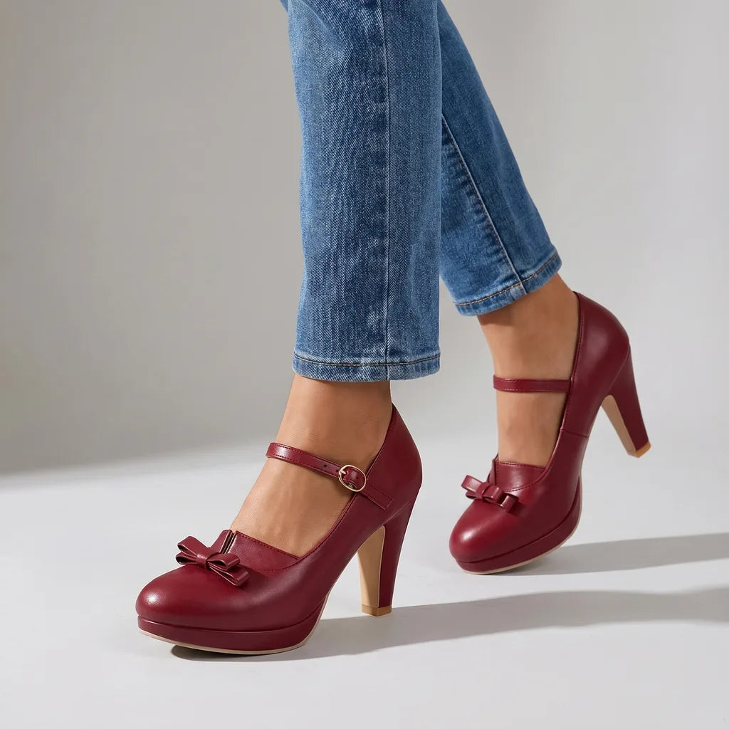 Mollie Platform Mary Janes - Color:Red;Size:35