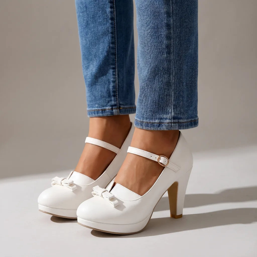 Mollie Platform Mary Janes - Color:White;Size:35