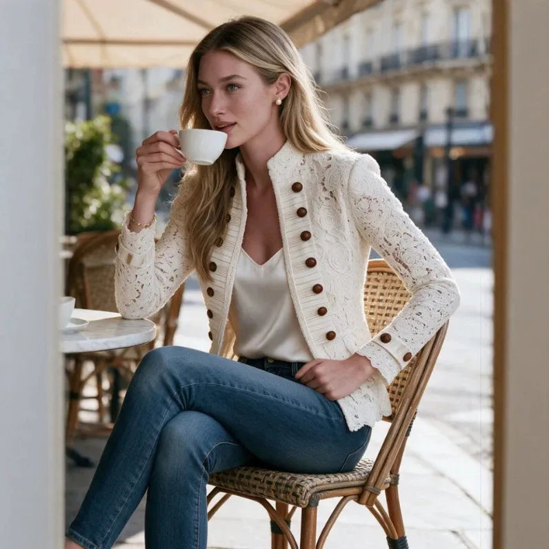 Women's Molly | Women's White Lace Double-Breasted Jacket
