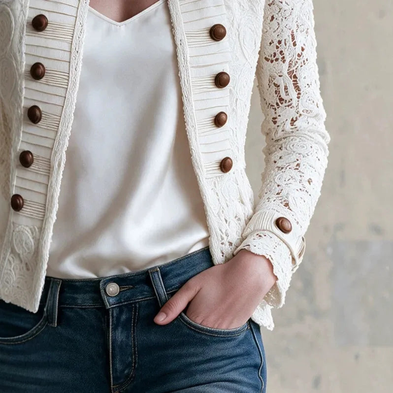 Women's Molly | Women's White Lace Double-Breasted Jacket