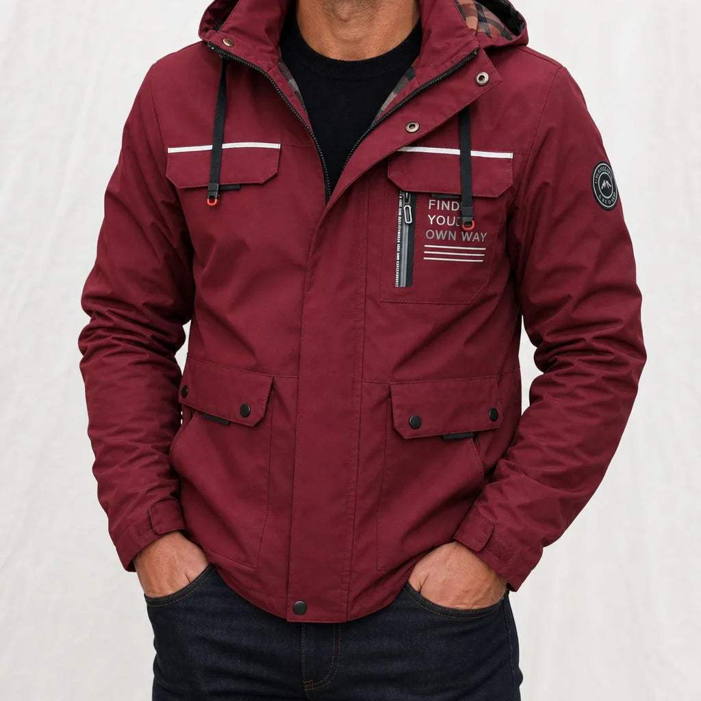 Nathaniel Hooded Windbreaker - Color:Red;Size:S