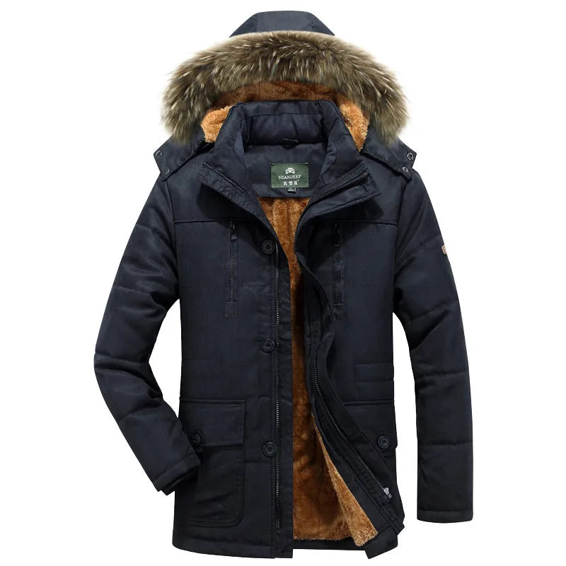 Nolan | Men's Hooded Fur Trench Coat - Color:Black;Size:M