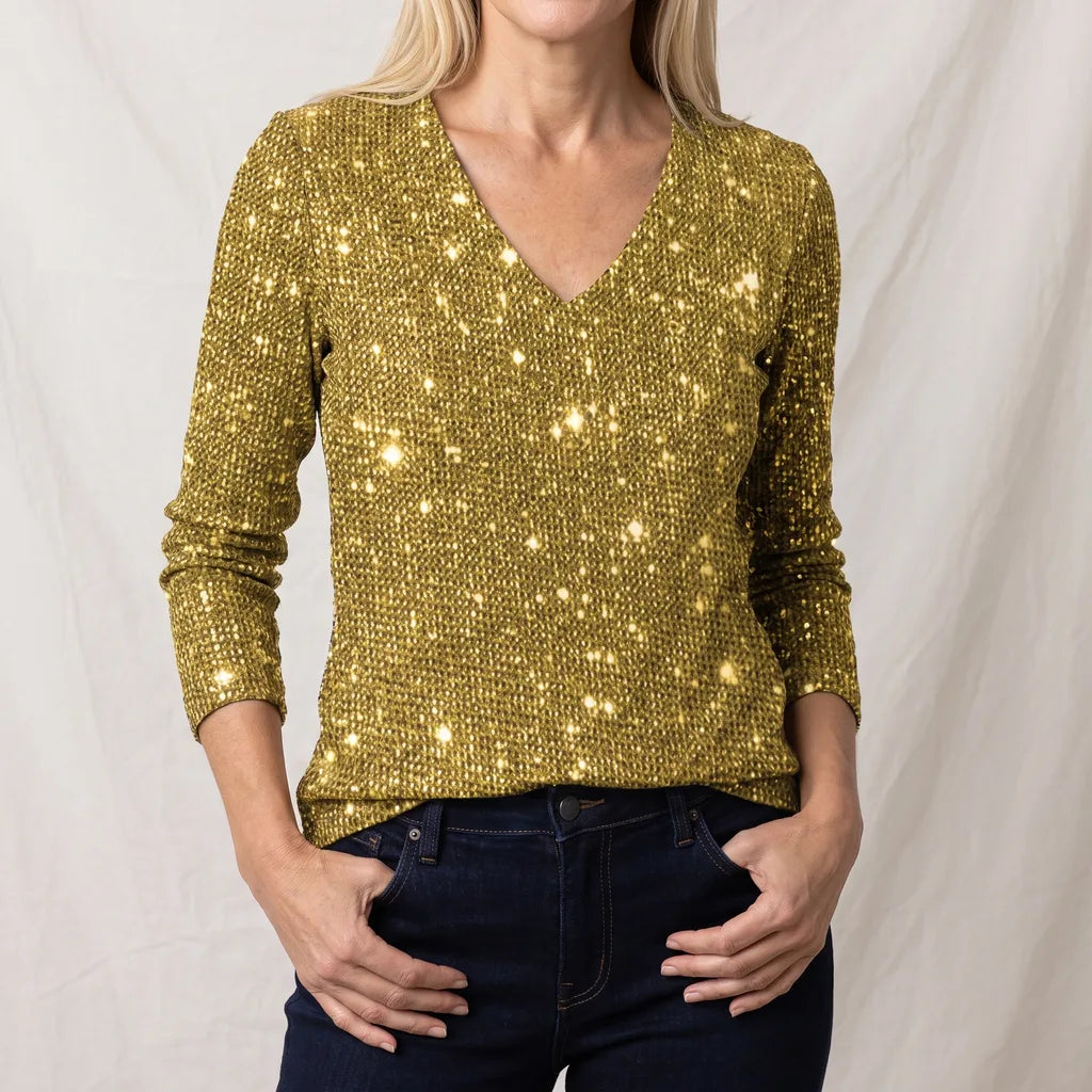 Odette | Women's Glitter Christmas Party Blouse - Color:Yellow;Size:XS