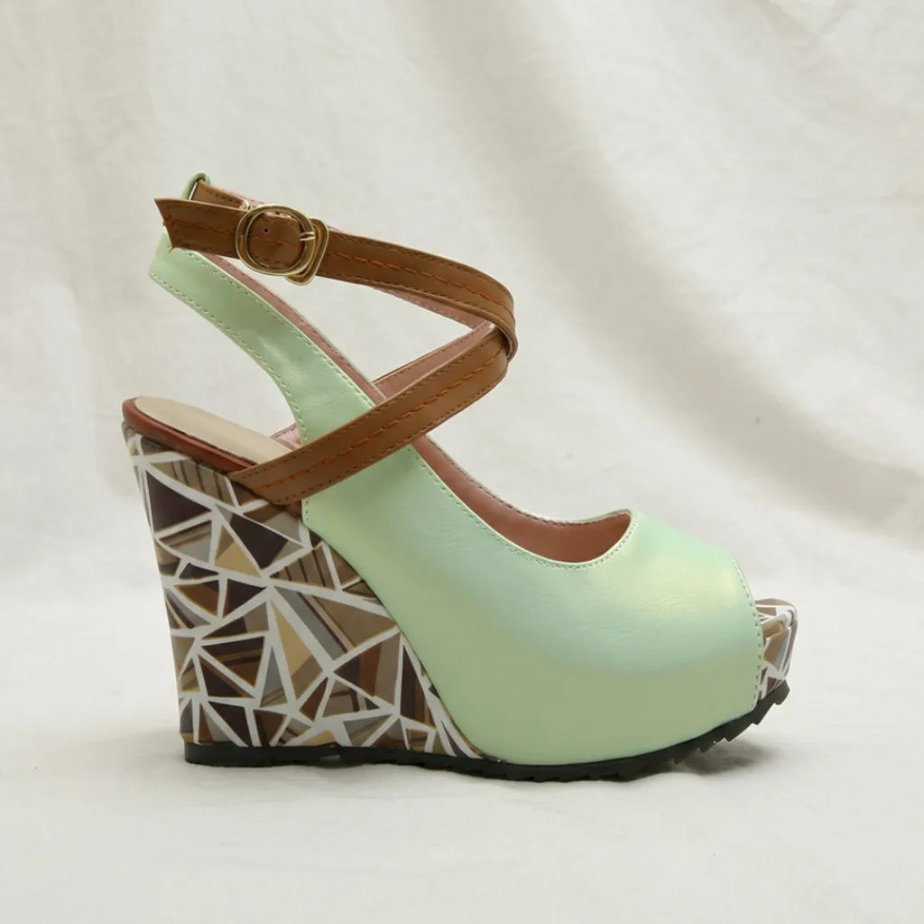 Women's Olive Peep Toe Wedge Sandals