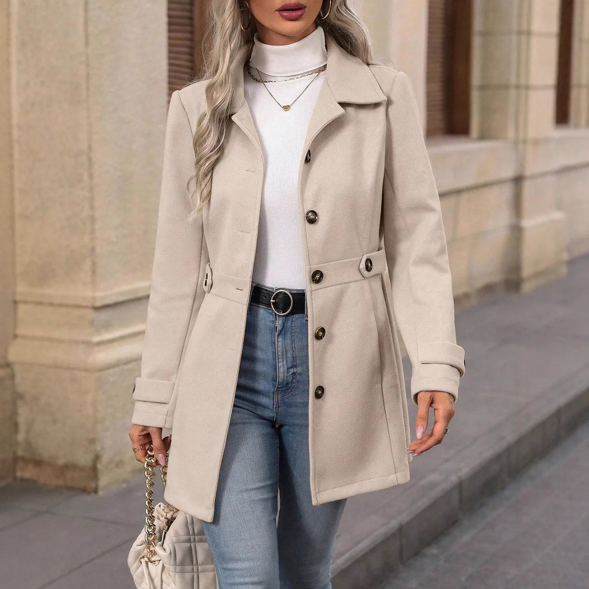 Olive | Women's Tailored Trench Coat - Color:Apricot;Size:XS