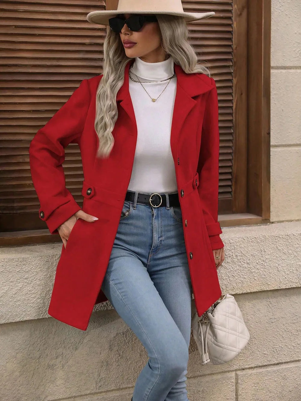 Olive | Women's Tailored Trench Coat - Color:Red;Size:XS