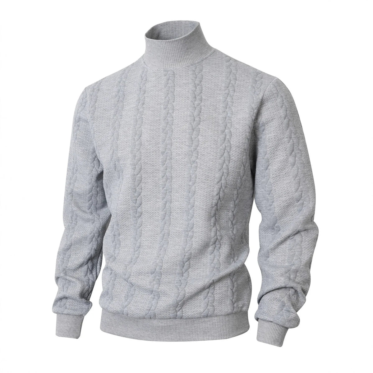Oscar | Men's Jacquard Turtleneck Knitted Jumper - Color:Gray;Size:XS