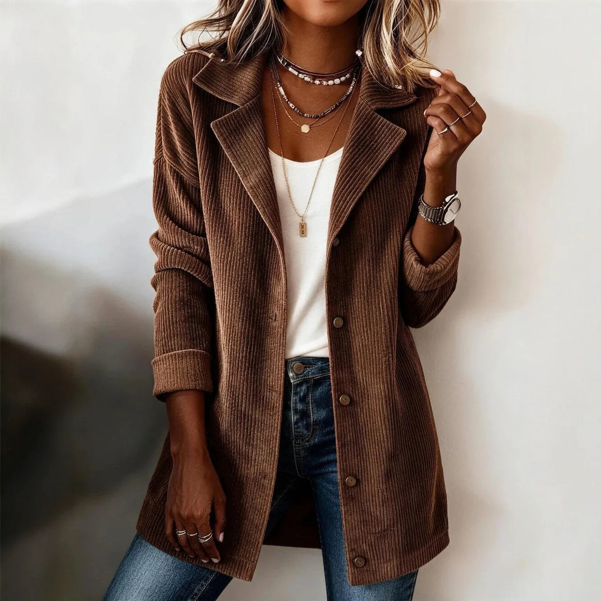 Patricia | Women's Corduroy Jacket - Color:Dark Brown;Size:XS