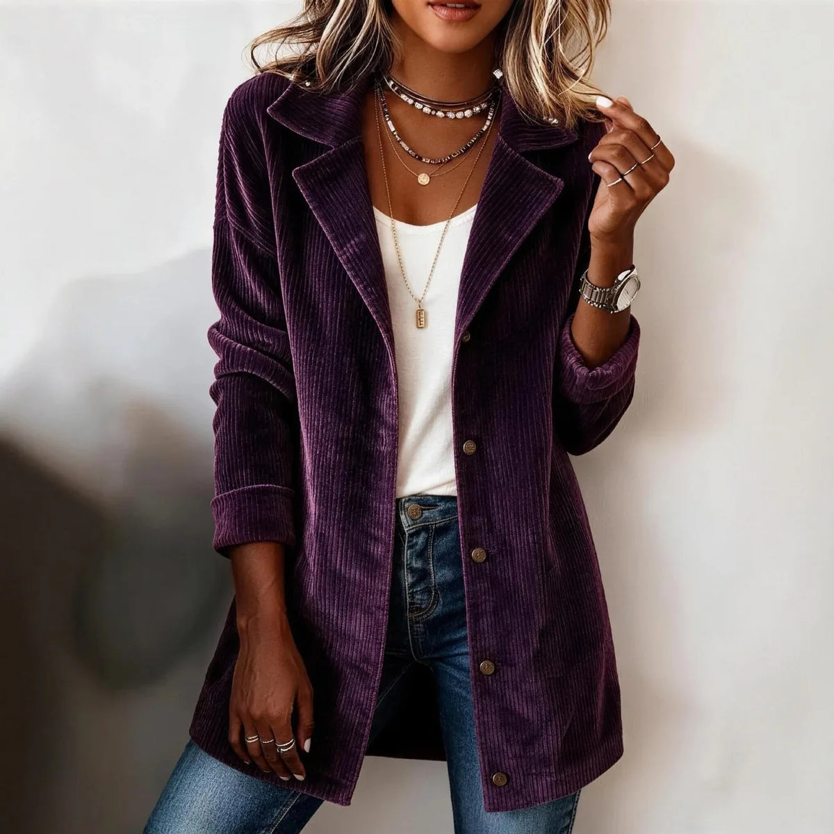 Patricia | Women's Corduroy Jacket - Color:Deep Purple;Size:XS