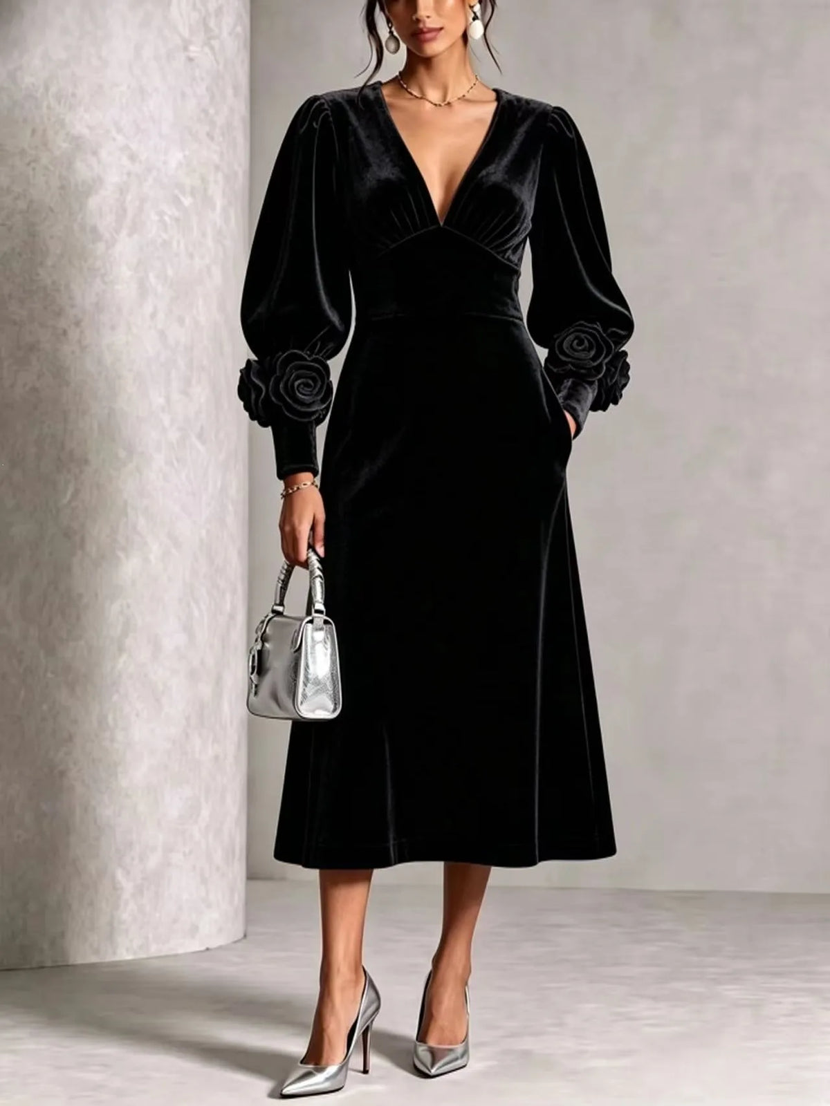 Patricia | Women's Elegant Christmas Dress - Color:Black;Size:S
