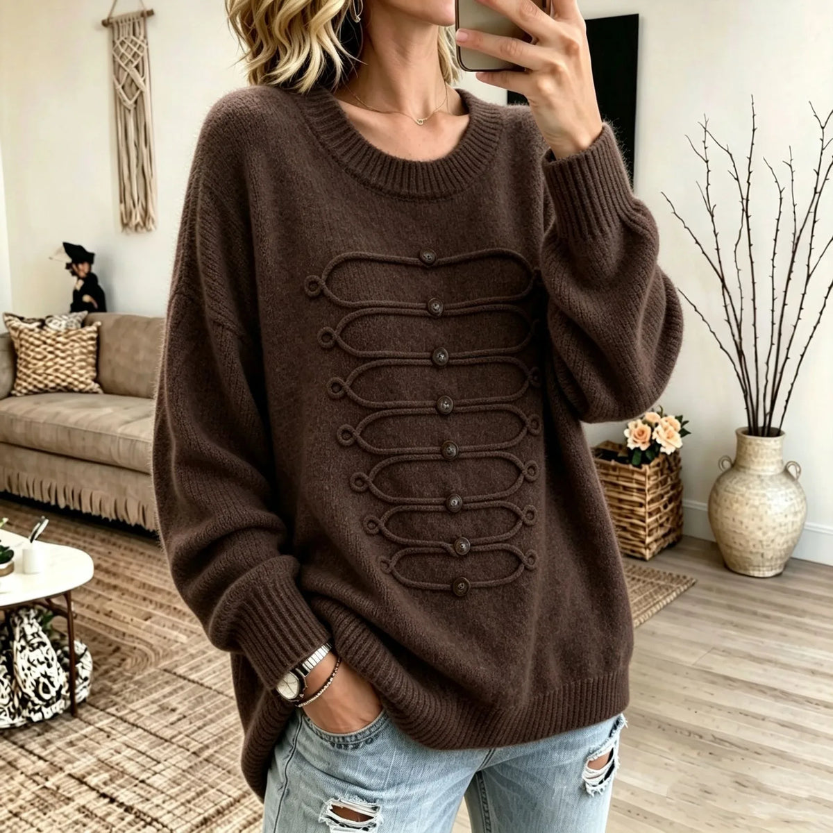 Paxton | Women's Textured Knitted Jumper - Brown