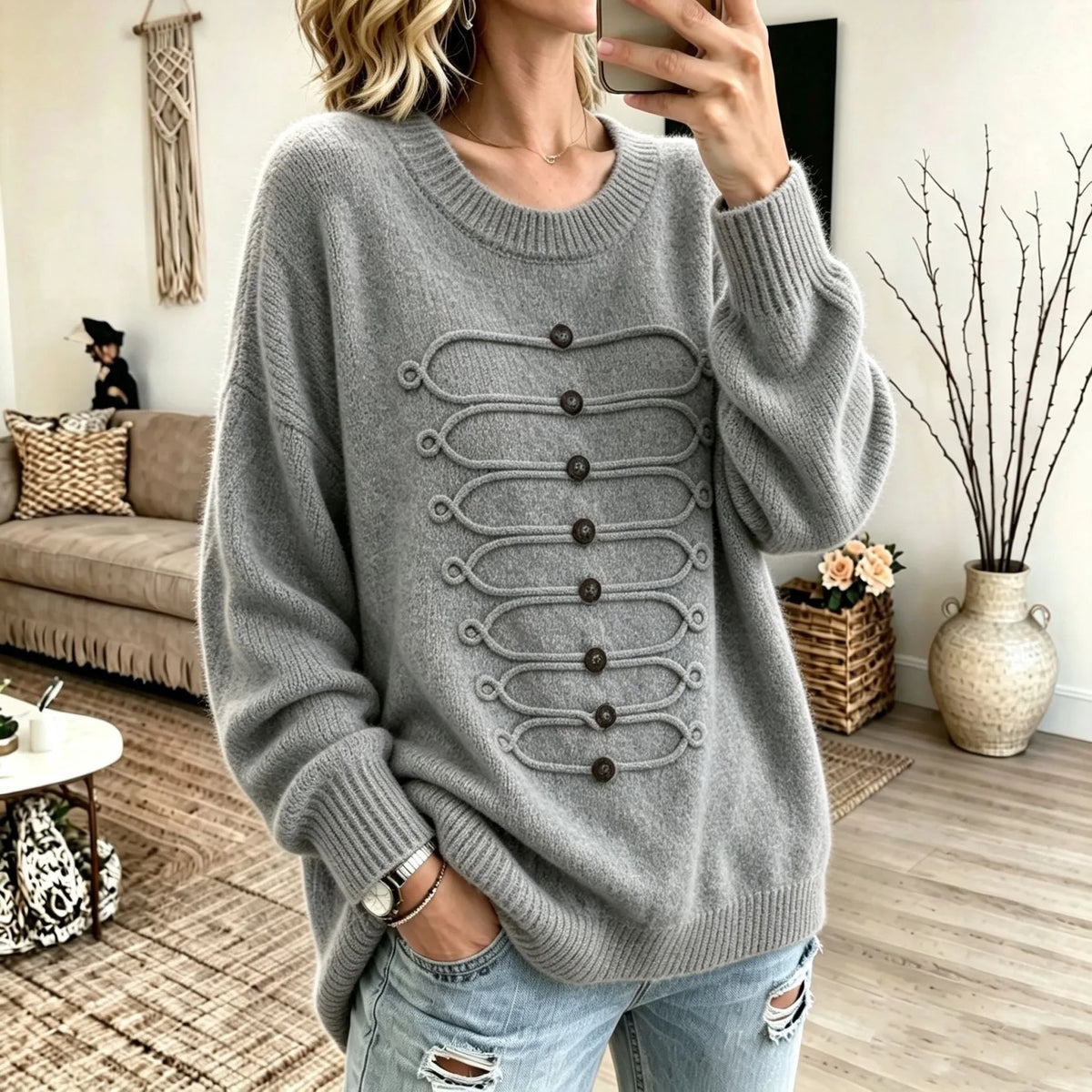 Paxton | Women's Textured Knitted Jumper - Grey
