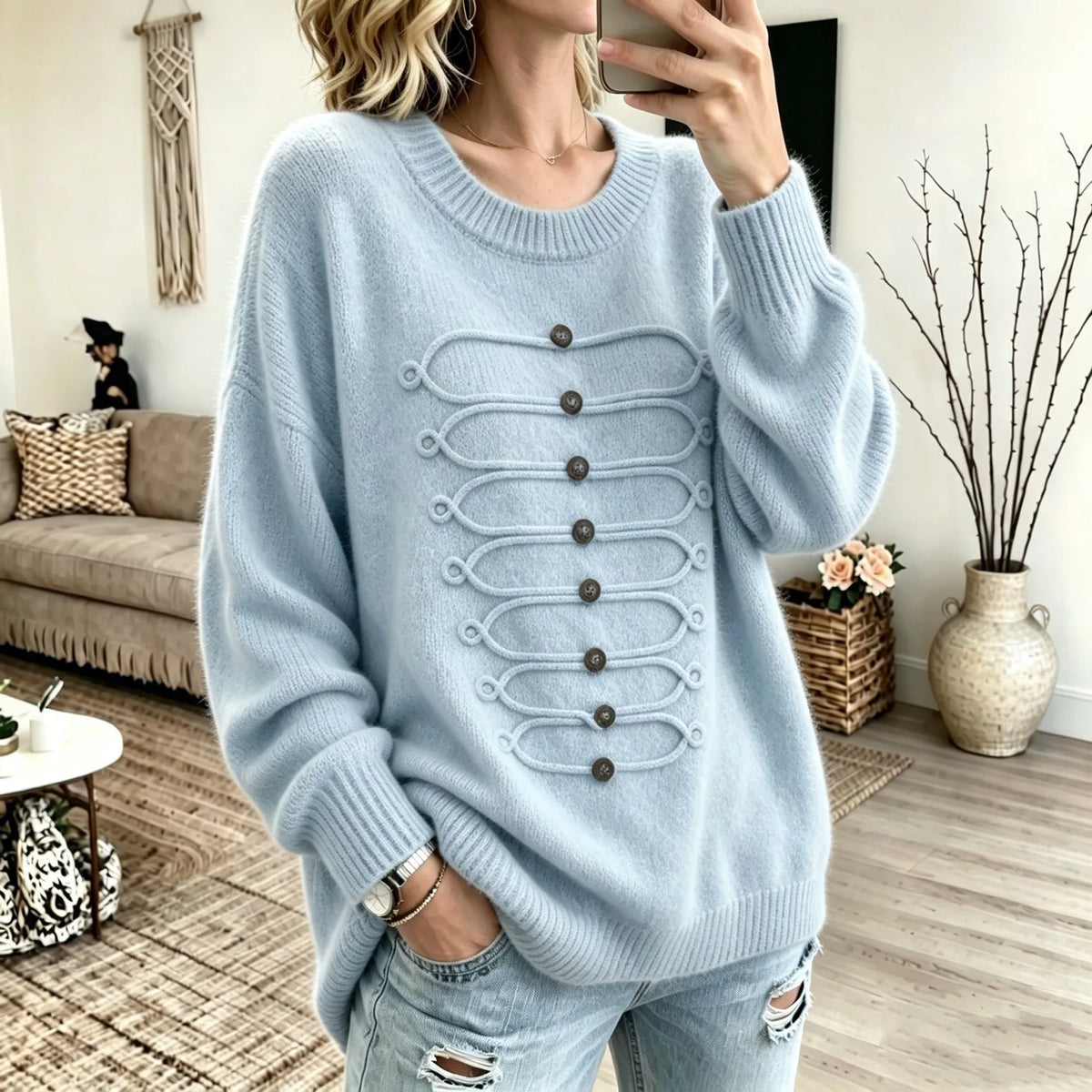 Paxton | Women's Textured Knitted Jumper - Light Blue