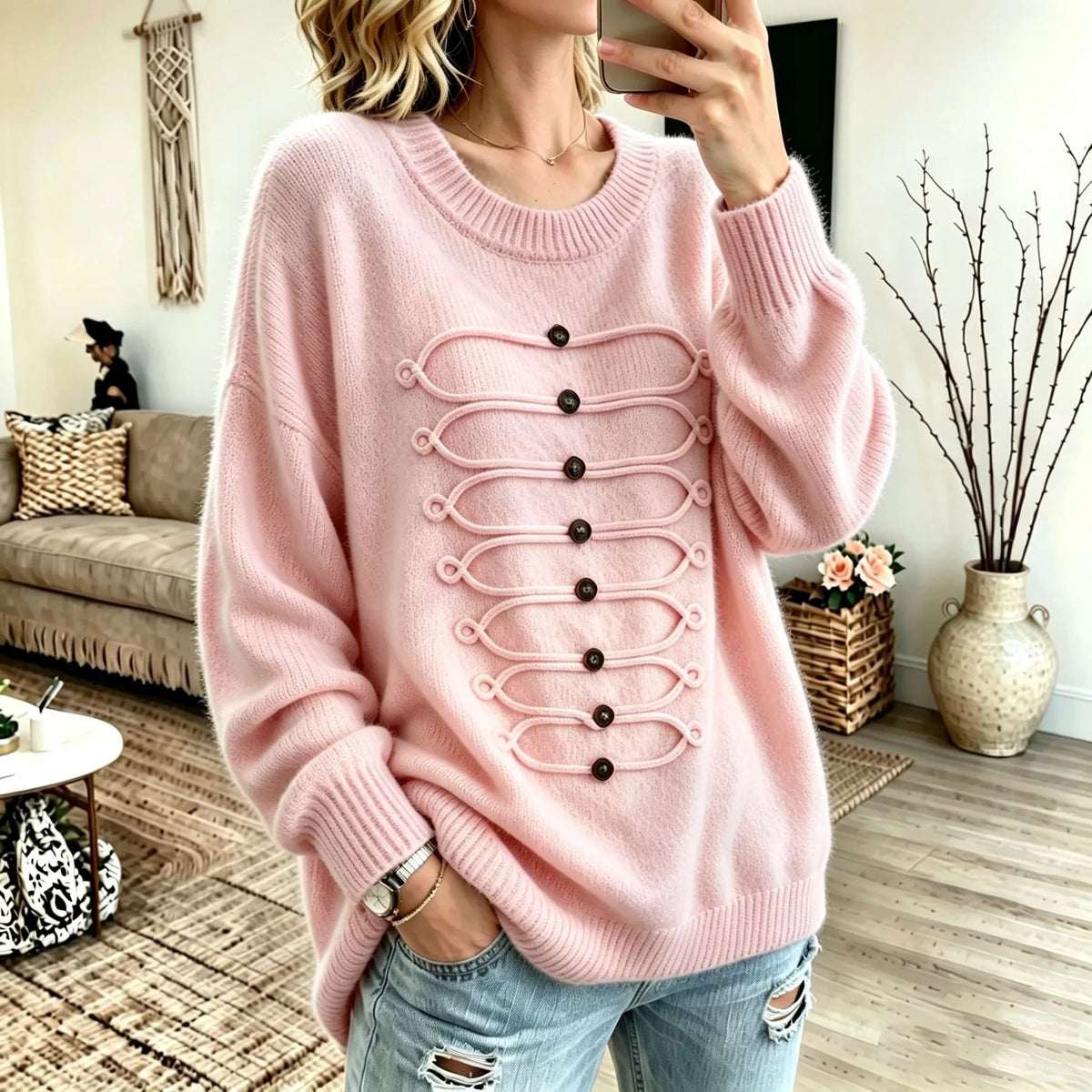 Paxton | Women's Textured Knitted Jumper - Pink