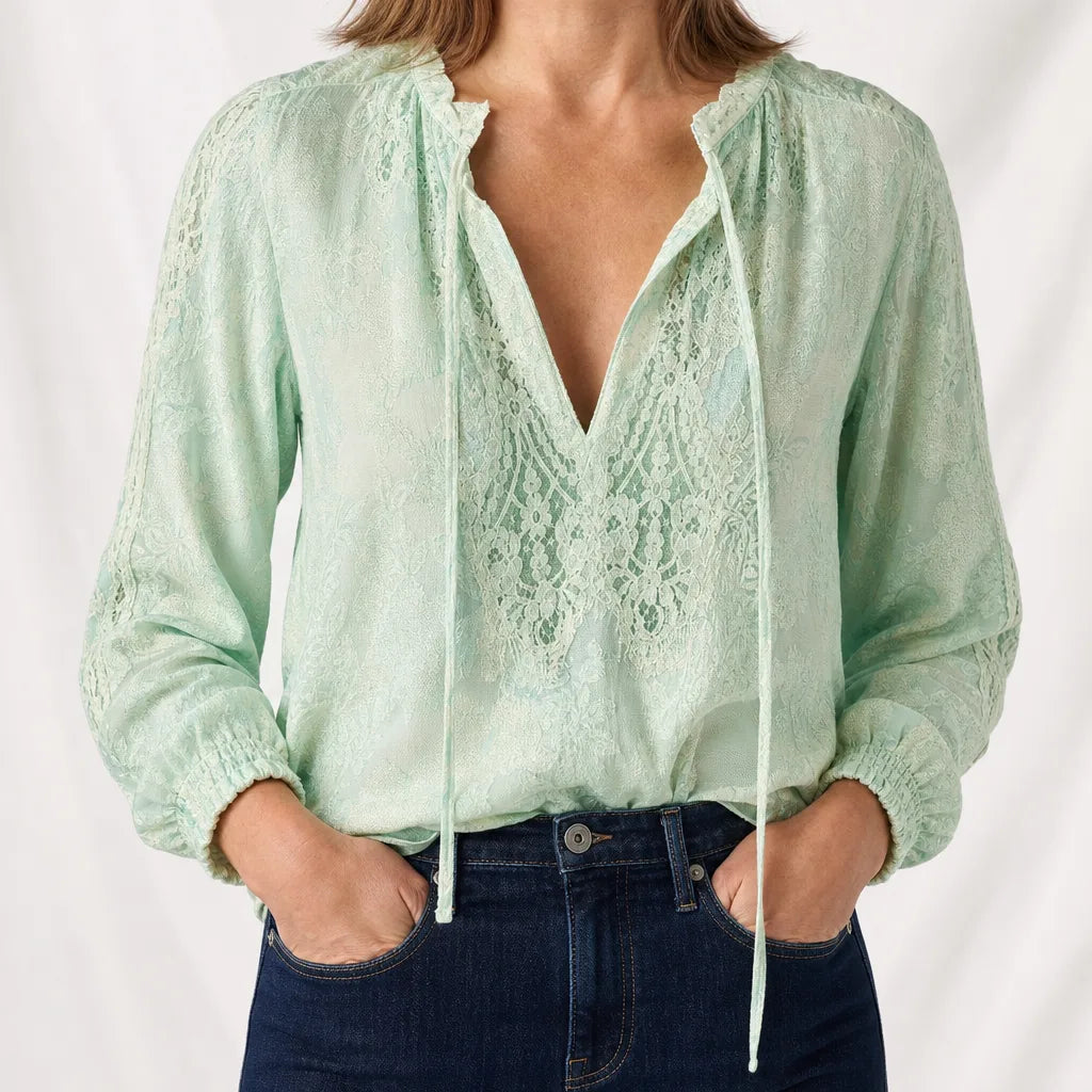 Persephone Floral Lace Top - Color:Green;Size:XS