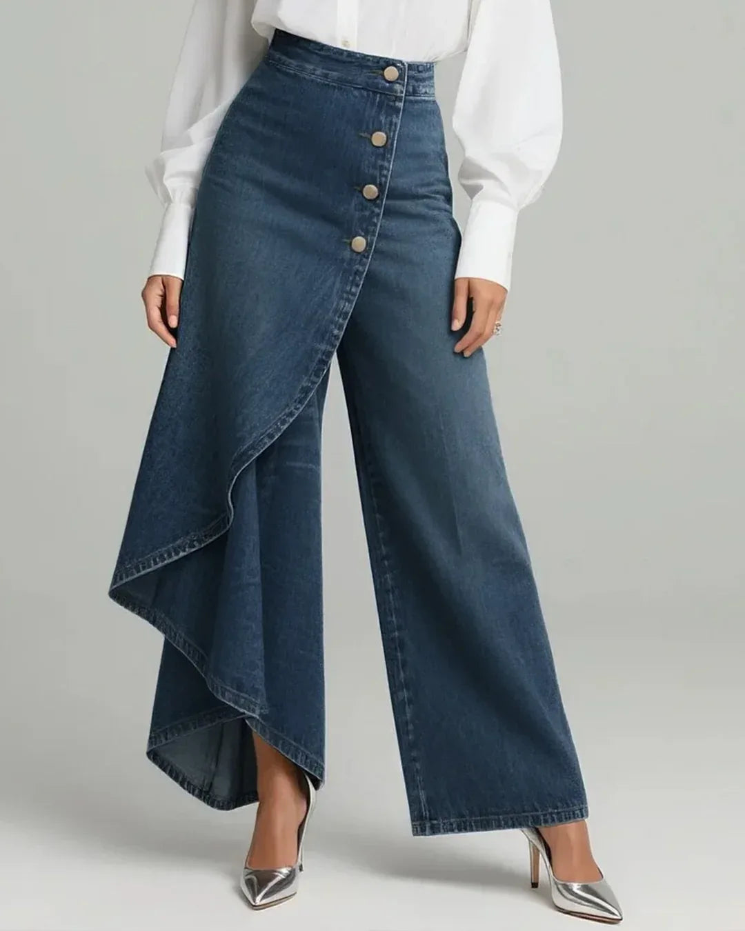 Petra Cotton Wrap Jeans - Color:Dark Blue;Size:XS