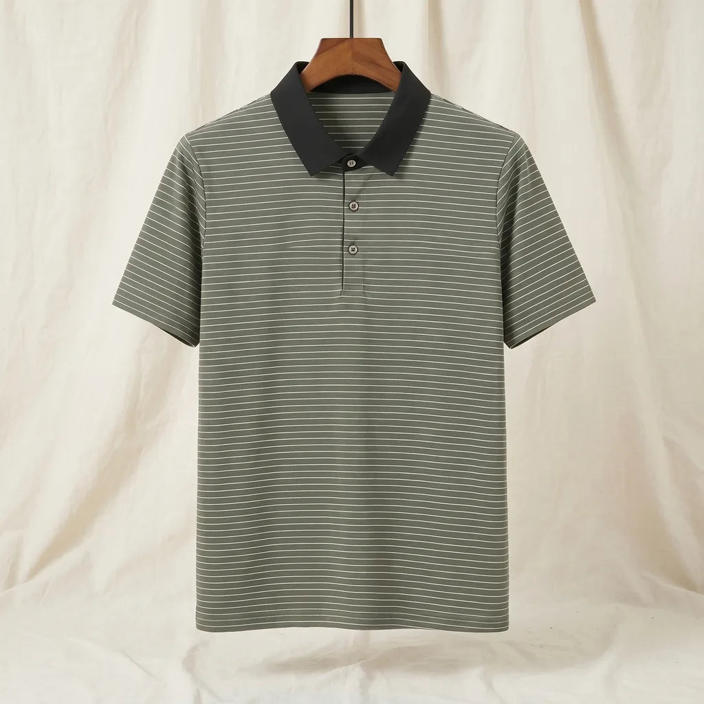 Phelps Striped Knit Polo Shirt - Color:Green;Size:S