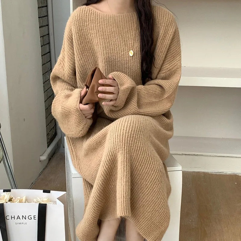 Poppy | Women's Knitted Jumper Dress - Color:Camel;Size:S