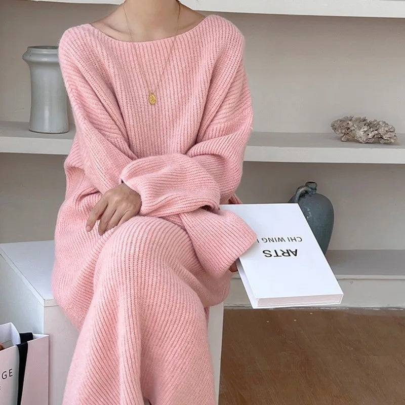 Poppy | Women's Knitted Jumper Dress - Color:Pink;Size:S