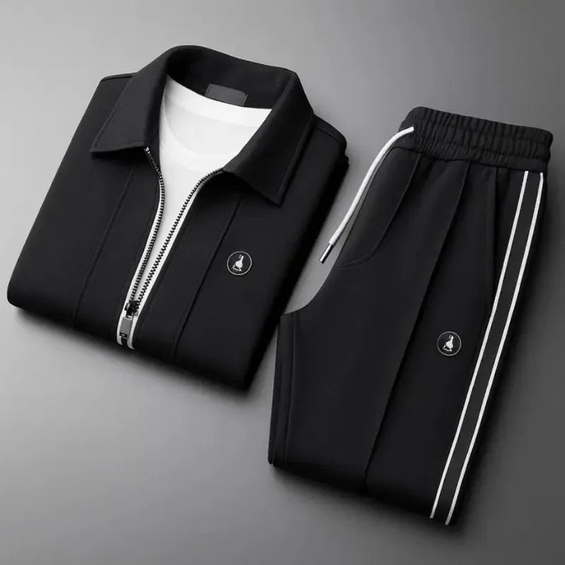 Men's Tracksuit Set Zip-Up Jacket Joggers Black 1.webp