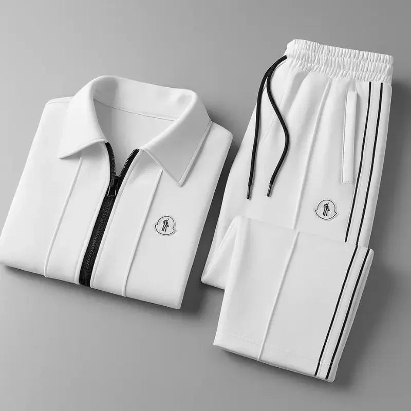 Men's Tracksuit Set Zip-Up Jacket Joggers White 1.webp