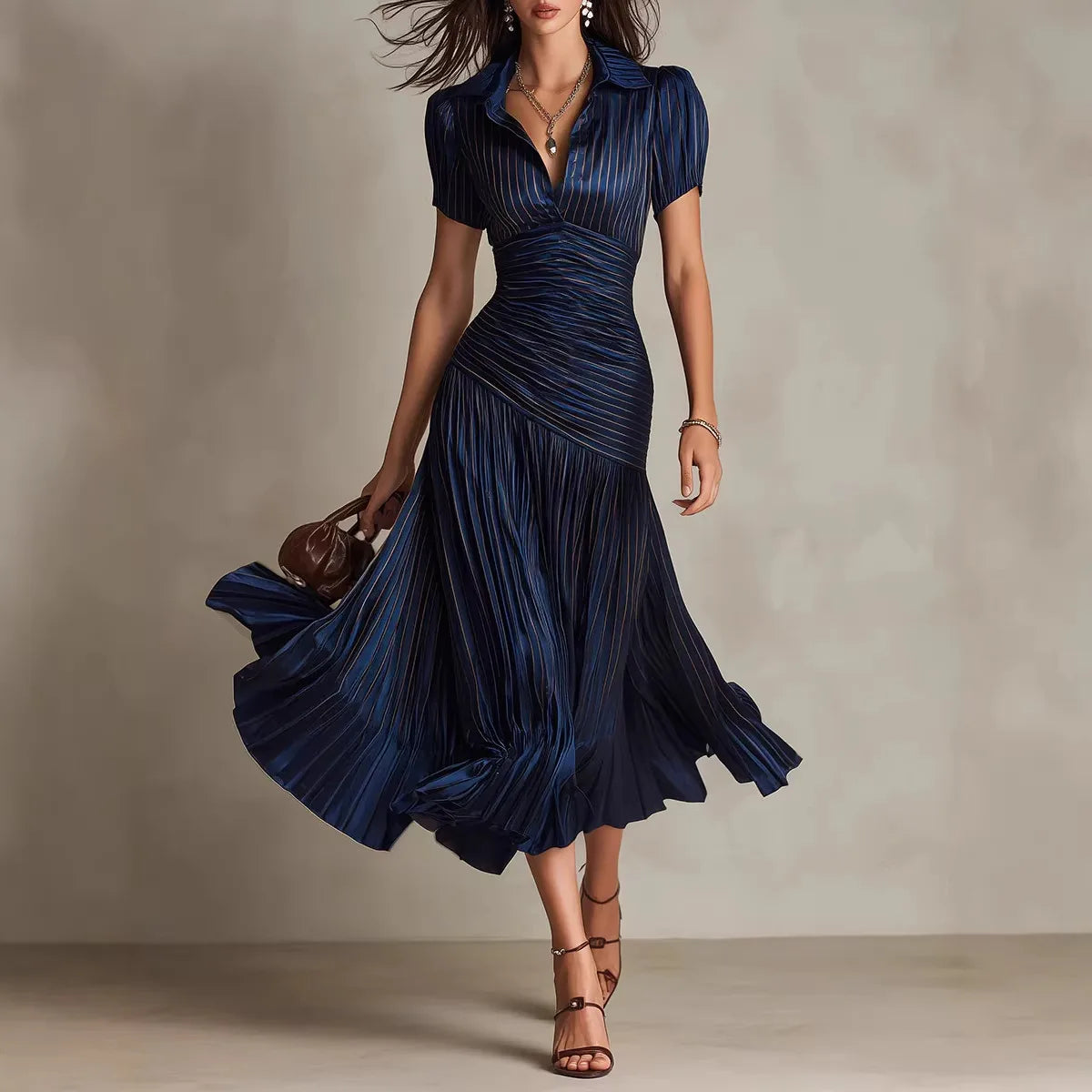 Quayle | Women's Satin Midi Dress - Color:Dark Blue;Size:XS