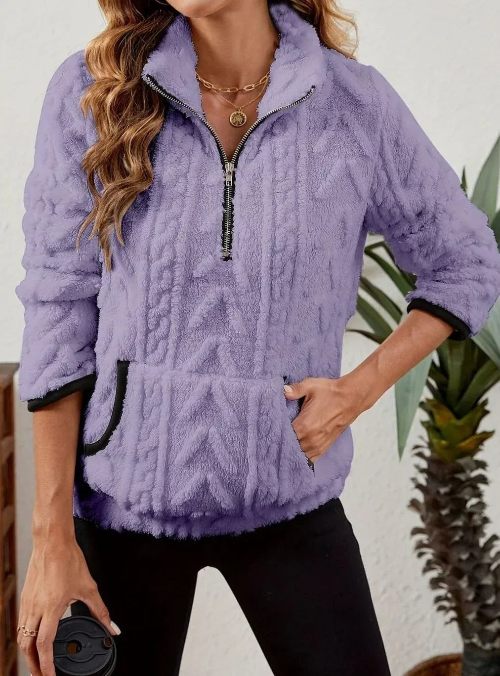 Cozy Fleece Half-Zip Sweater Purple3.webp