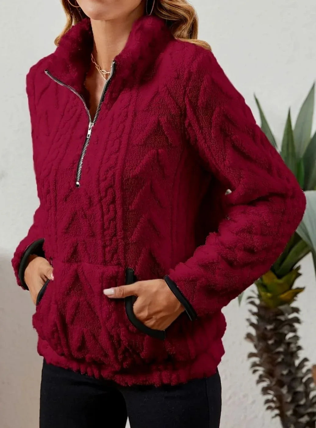 Cozy Fleece Half-Zip Sweater Red 1.webp