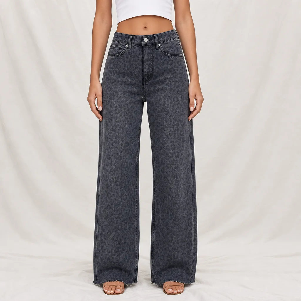 Remi Leopard Straight Jeans - Color:Gray;Size:S
