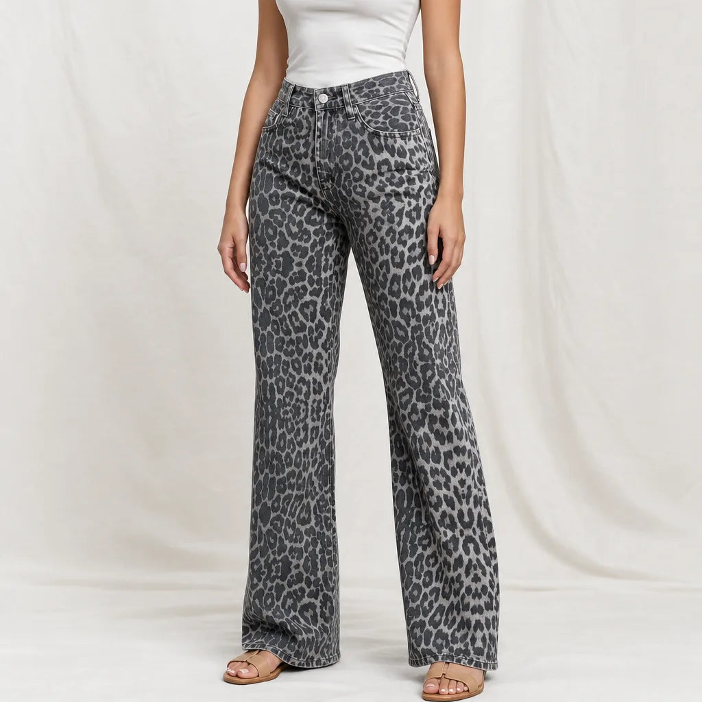 Women's White Remi Leopard Straight Jeans