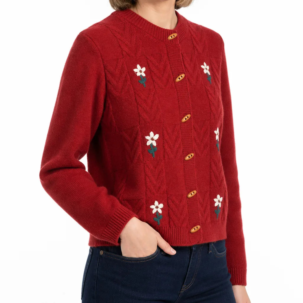 Women's Red Renee | Women's Solid-Color Buttoned Knit Cardigan -------- Renee | Women's Floral-Embroidered Buttoned Knitted Cardigan (Copy)
