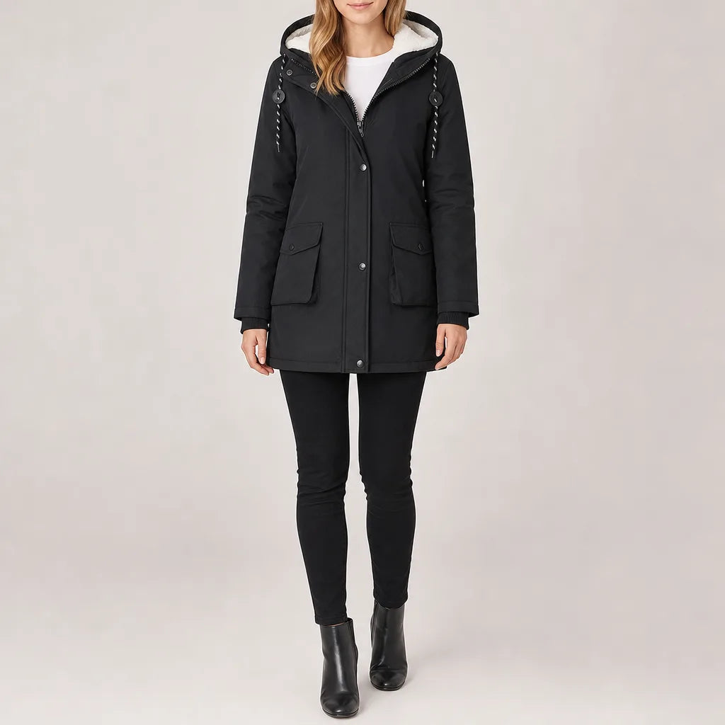 Rhea | Women's Hooded Fleece Lined Jacket - Color:Black;Size:XS