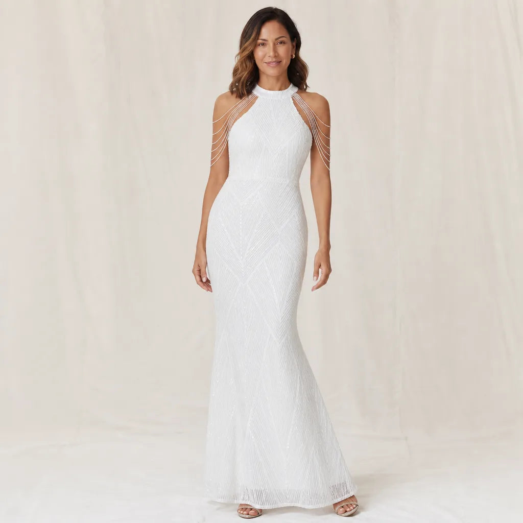 Rhian | Women's Sequin Dress - Color:White;Size:XS