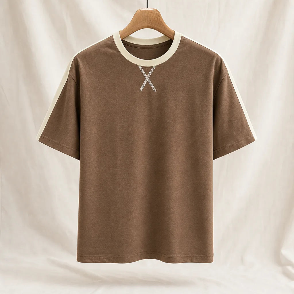 Roman Cotton T-Shirt - Color:Brown;Size:S