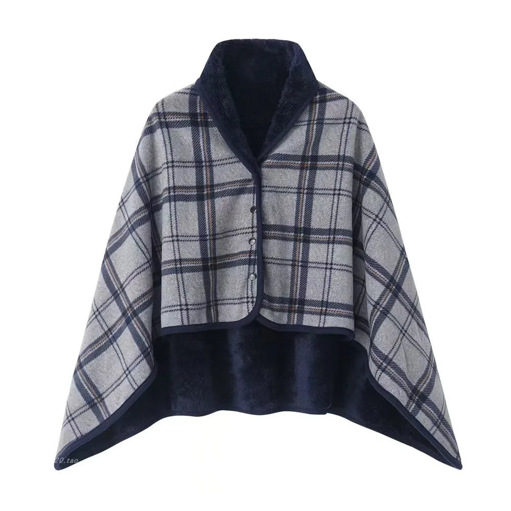 Rosalie | Women's Buttoned Wrap Shawl - Size:31.5*53.15 inch;Color:Blue-Gray