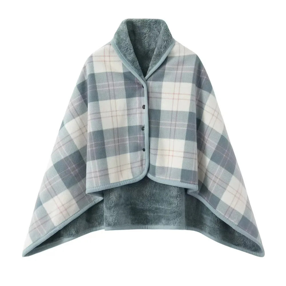 Rosalie | Women's Buttoned Wrap Shawl - Size:31.5*53.15 inch;Color:Pink Blue Grid