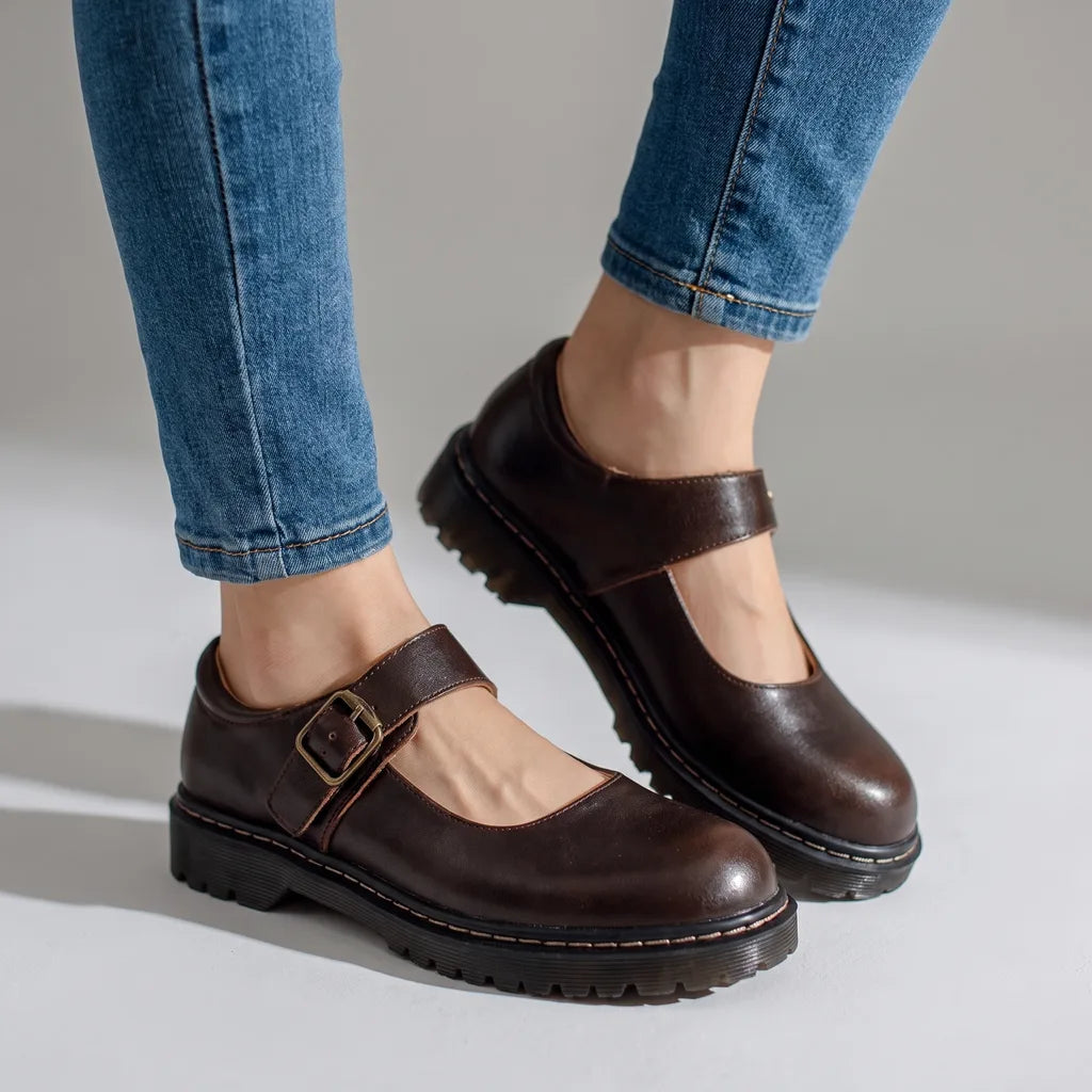 Rosamund Mary Jane Shoes - Color:Brown;Size:35