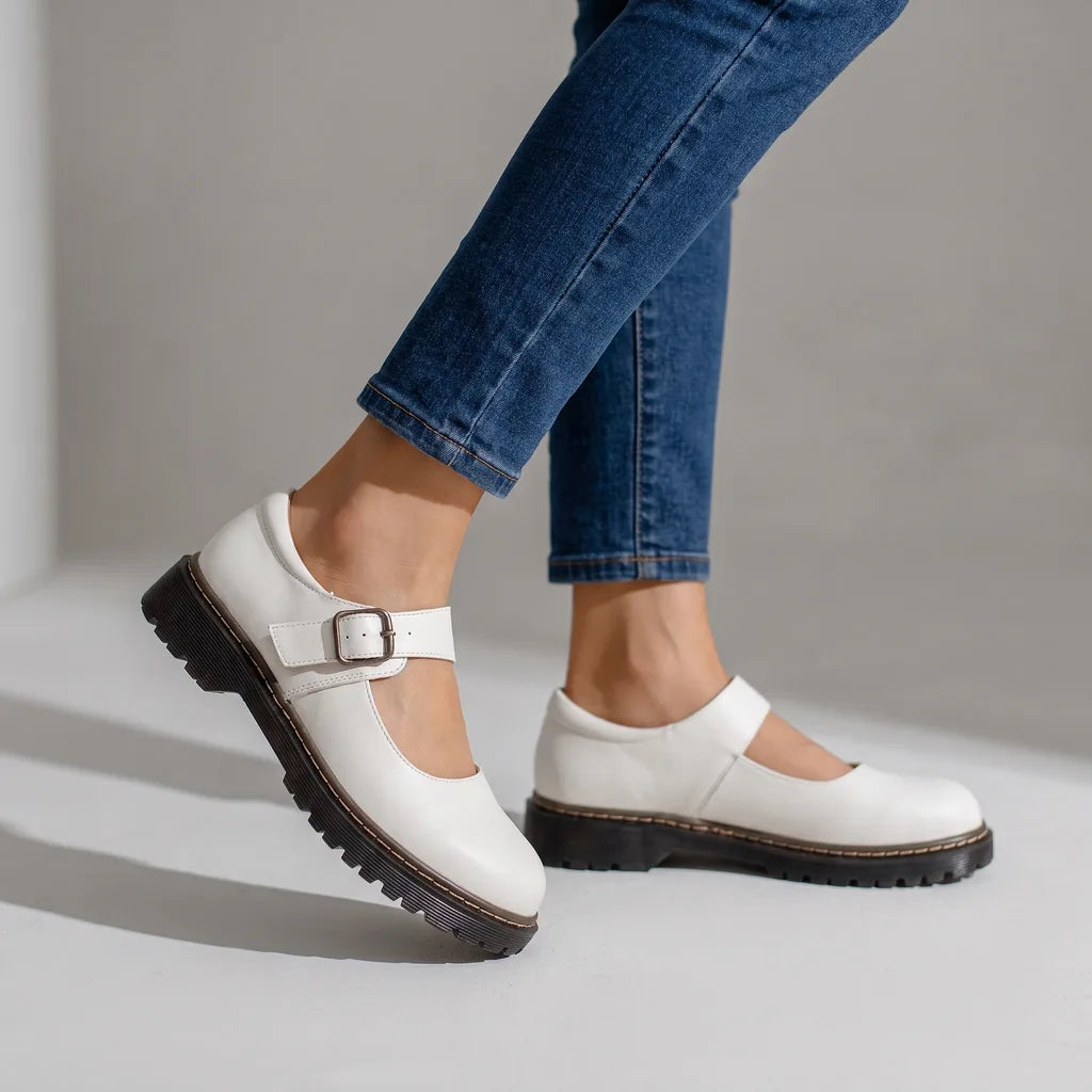 Rosamund Mary Jane Shoes - Color:Ivory white;Size:35