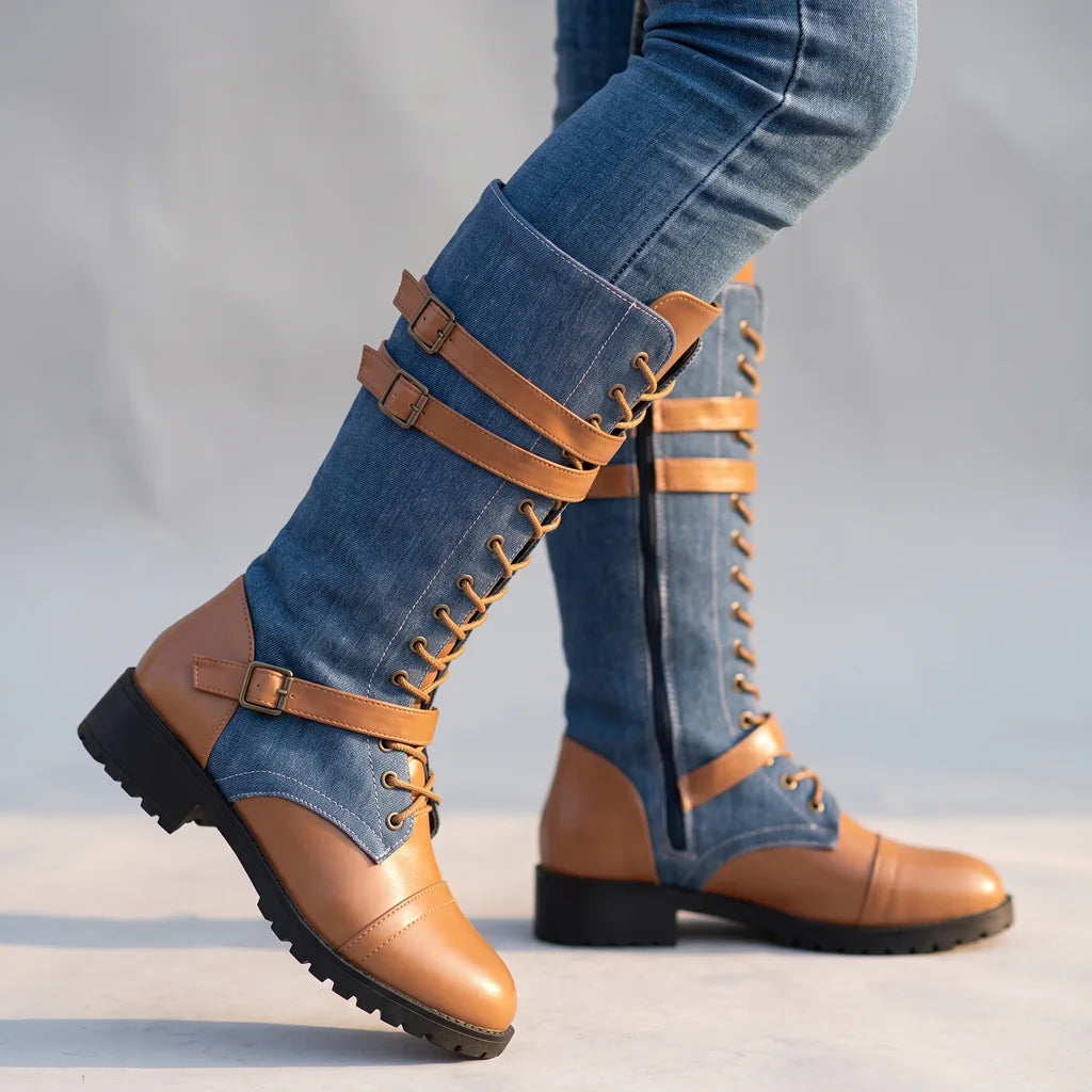 Ruby | Women's Orthopaedic Lace-Up Riding Boots - Color:Blue;Size:35