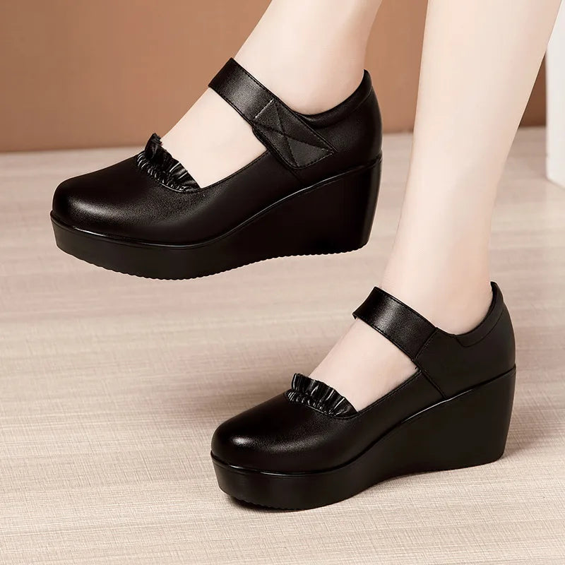 Rutledge | Women's Orthopedic Wedge Mary Jane Shoes - Color:Black;Size:35