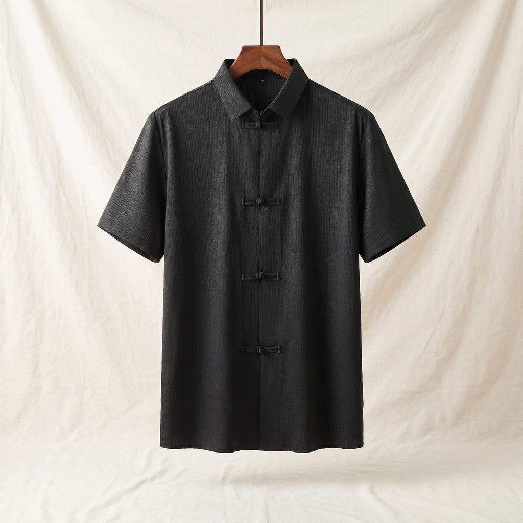 Ryō Linen Mandarin Shirt - Color:Black;Size:L