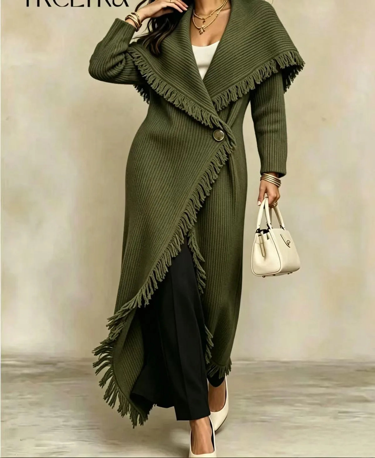 Samara | Women's Long Knitted Cardigan Coat - Green