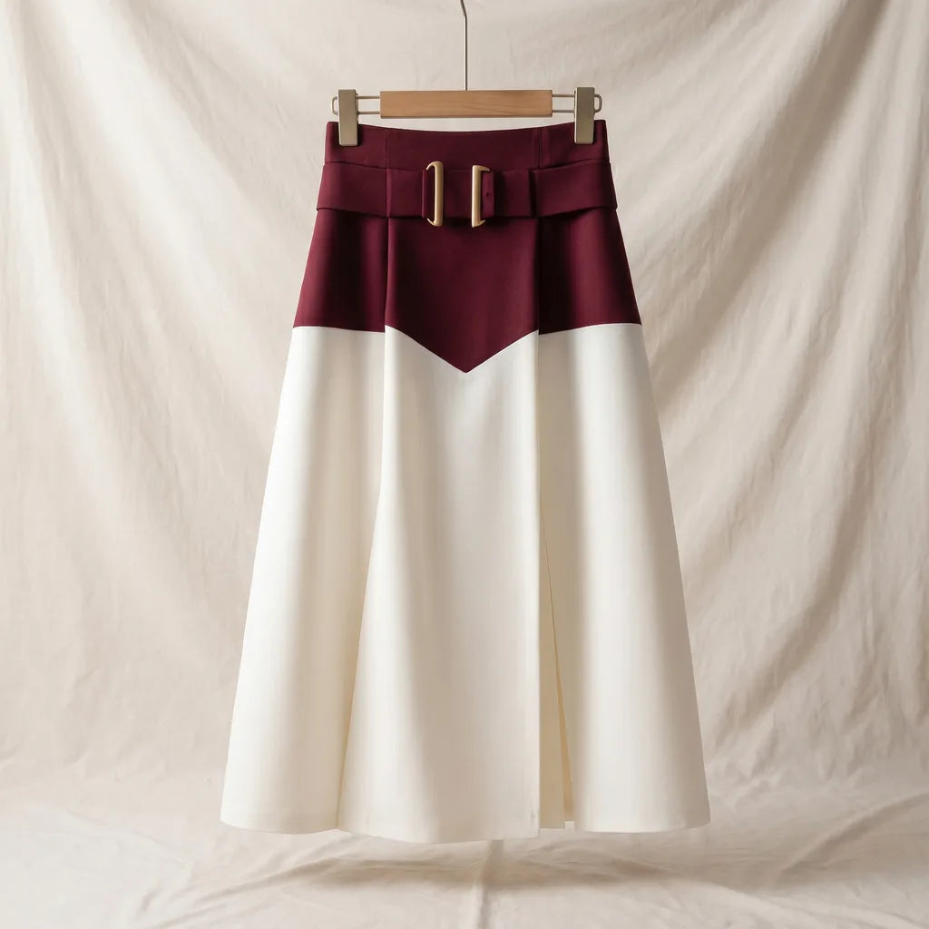 Sanna High-Waist A-Line Skirt - Color:Red;Size:M