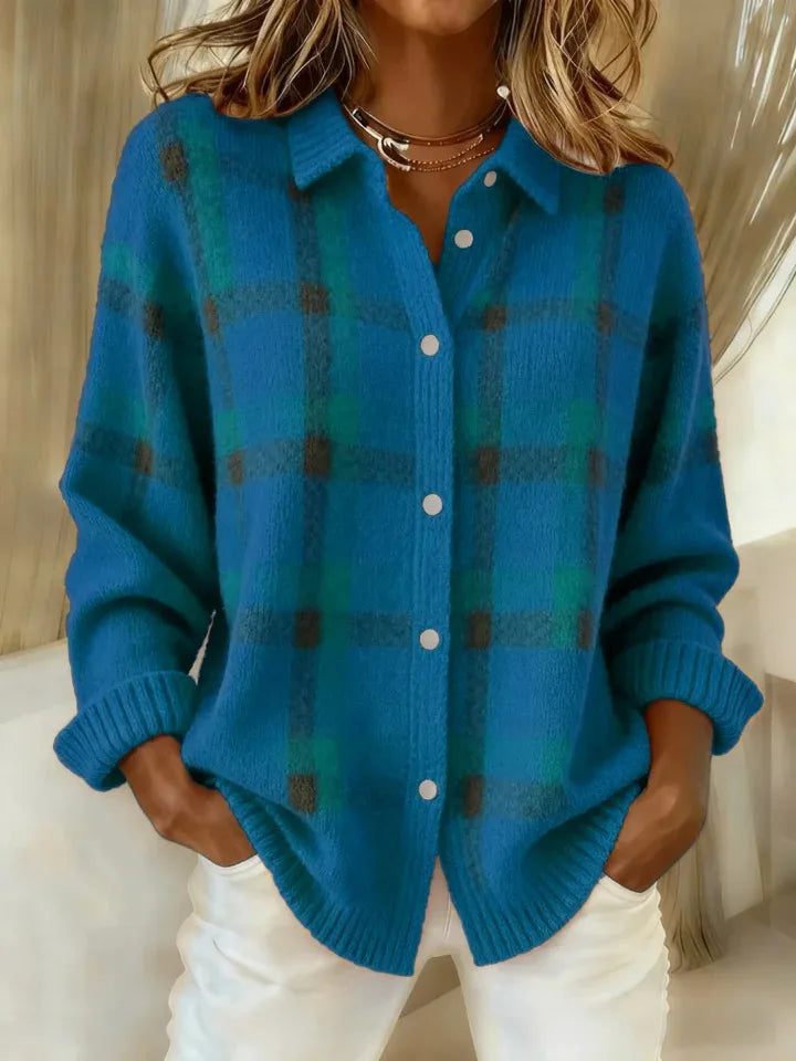 Sarah | Women's Knitted Cardigan Shirt - Color:Blue;Size:XS
