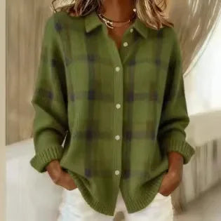 Sarah | Women's Knitted Cardigan Shirt - Color:Green;Size:XS