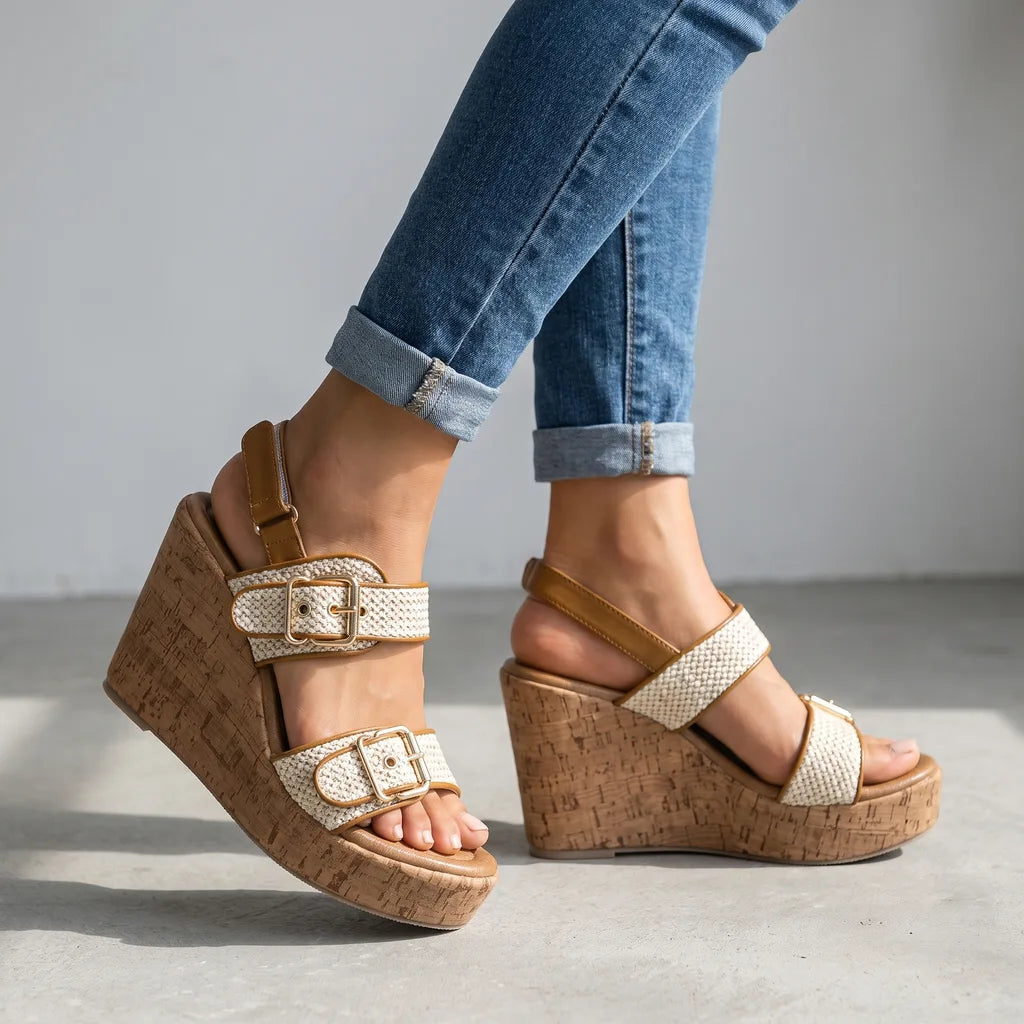 Women's Beige Colette Platform Wedge Sandals
