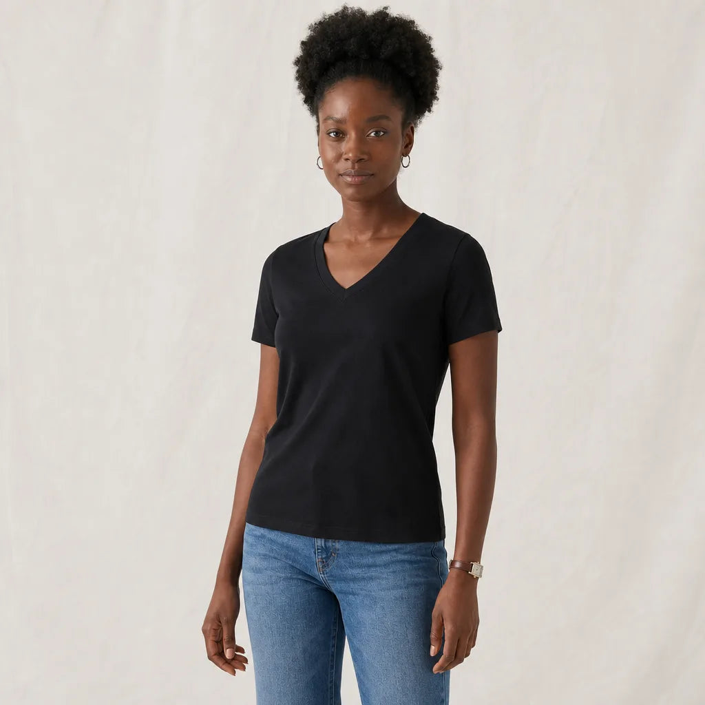 Women's Black Scarlett Cotton V-Neck T-Shirt