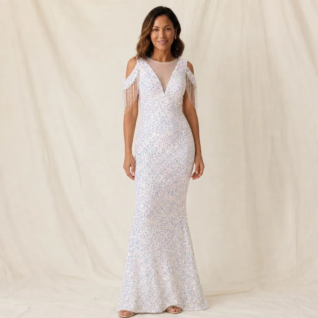 Seraphina | Women's Sequin Dress - Color:White;Size:XS