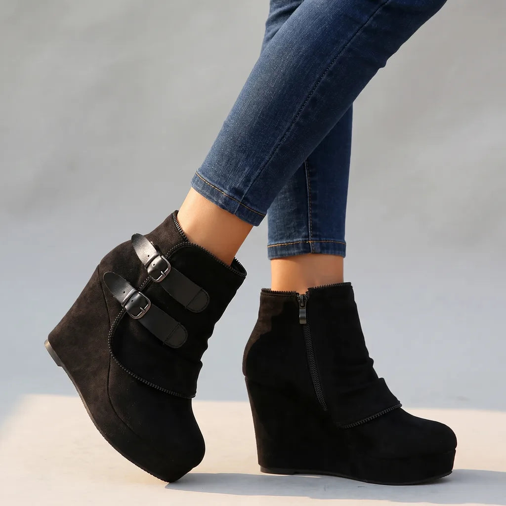 Shae | Women's Orthopaedic Wedge Ankle Boots - Color:Black;Size:35