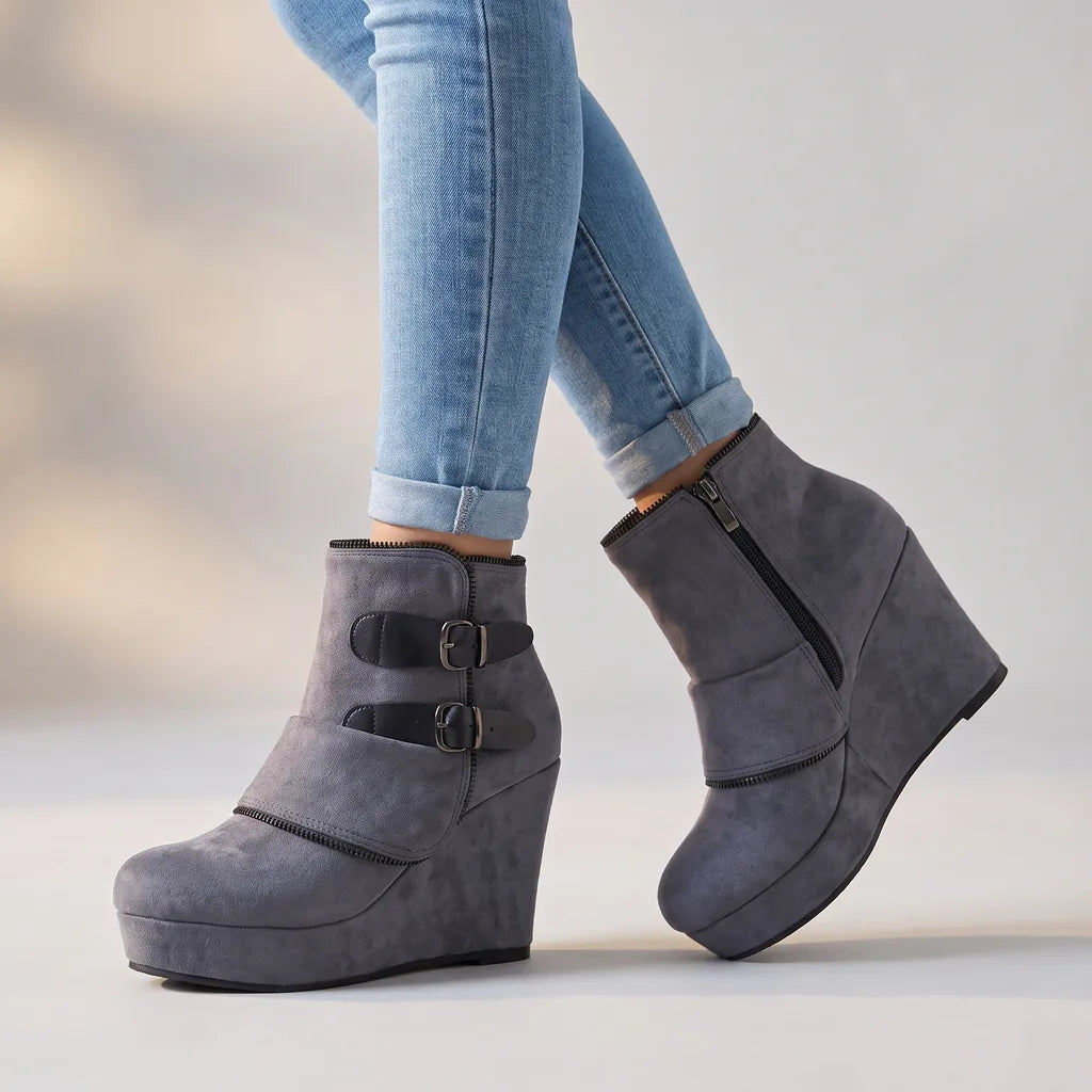 Shae | Women's Orthopaedic Wedge Ankle Boots - Color:Gray;Size:35